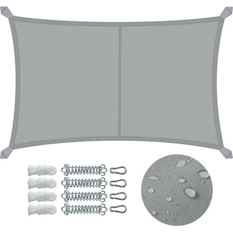 Vounot – Voile d'ombrage rectangulaire imperméable 3x5m – Toile en polyester 160 g/m² – Kit de montage inclus – Couleur gris