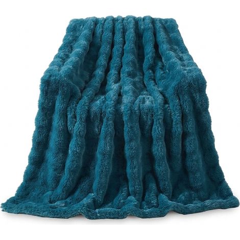 Coperta Plaid in Pile Peluche Bubble Velvet Blu 150x200 cm (1/5)