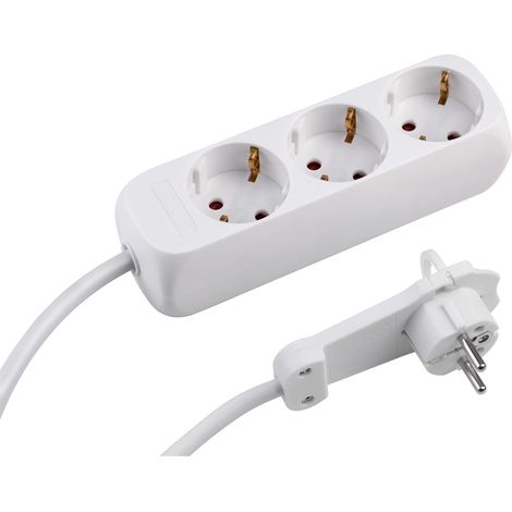 Multiprise 3 Prises Fiche Extra Plate Câble de 1,4 m Blanc IP20 intérieur Multiprise avec fiche Plate (1/5)