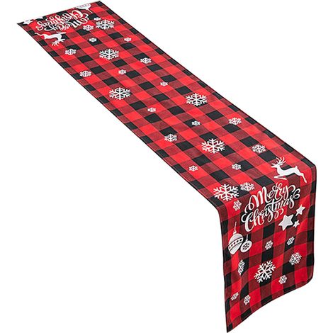 1 Chemin de table à carreaux, motif élan, tissu doux, décoration Noël, dîner famille (1/5)