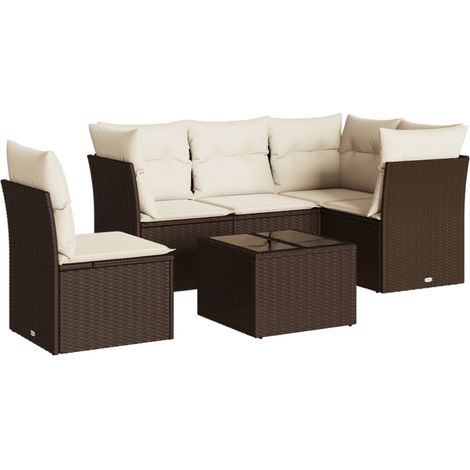 Maison Exclusive - Salon de jardin avec coussins 6 pcs marron résine tressée (1/3)