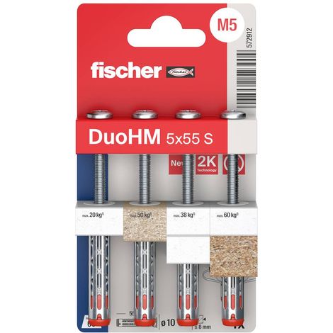 Tassello Duohm 5 x 55 mm con vite a testa Pozidriv Bliste - Fischer Fissaggi