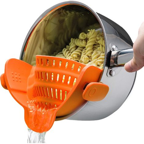(Orange) Passoire à clip, silicone alimentaire de haute qualité, pour la cuisine et les casseroles, article ménager Amazon, pratique et