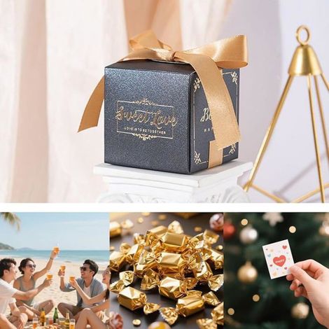 30 Pièces Coffrets Cadeaux pour Mariages, Dragees Boite Bapteme, avec Cravates en cuir, idéales pour Bonbons, Carré BOITE A DRAGEES (1/5)