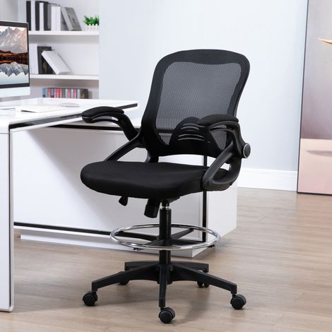 Sedia da ufficio ergonomica Vinsetto, sedia da scrivania con poggiapiedi, schienale in rete, altezza regolabile, braccioli, sedile imbottito e girevole a 360°, nera.