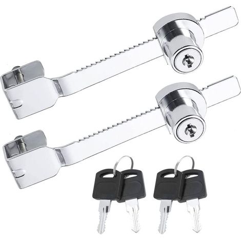 Set aus 2 Schiebeschlössern mit Schlüssel, Glasvitrinenschloss für Vivarien, Terrarien, Schaukästen, Ratschenschloss für Glastüren, identische Schlüssel (silber)