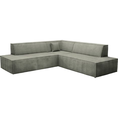 LARIA L - Canapé d'angle convertible gros velours côtelé 4 places - Beige (1/5)