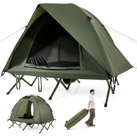 COSTWAY Foldable Off-Ground Camping Combo 2-Person Camping Cot Tent-Green (1/5)
