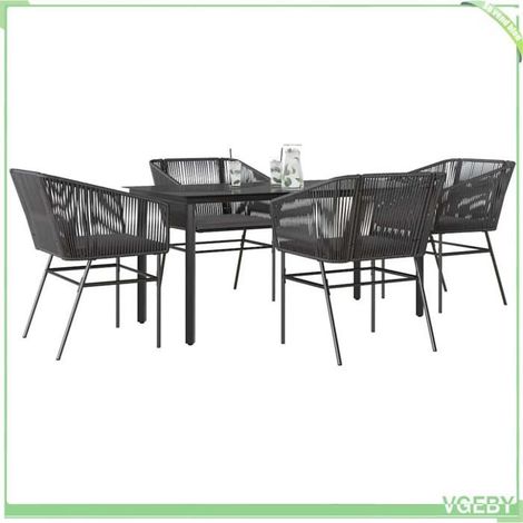 Ensemble à manger de jardin - 3334614 - 5 pièces - rotin synthétique noir - table verre trempé (1/5)