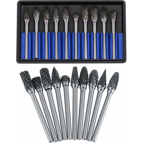 Jeu de fraises en carbure - - 10 pièces - Acier au tungstène - Tête de coupe 3mm - Tige 6mm - Découpe métal (1/4)