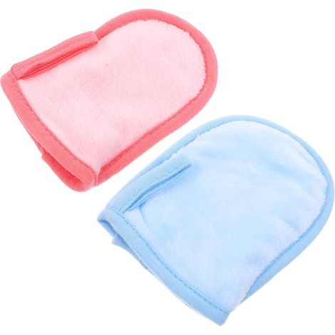 Gants nettoyants pour le visage confortables et non pelucheux , lot de 2 , en coton à fibres longues (1/5)