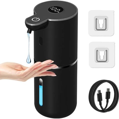 Distributeur automatique de savon liquide (noir), mural, pour salle de bain et cuisine, 380 ml, rechargeable par USB, générateur de mousse (1/5)
