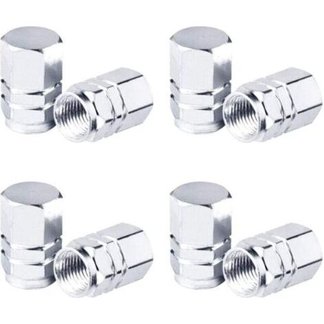 Bouchons de Valve en Aluminium Voiture Capuchons de Poussière pour la Voiture, la Moto,Le Vélo, 8 Pièces (Argent) (1/4)