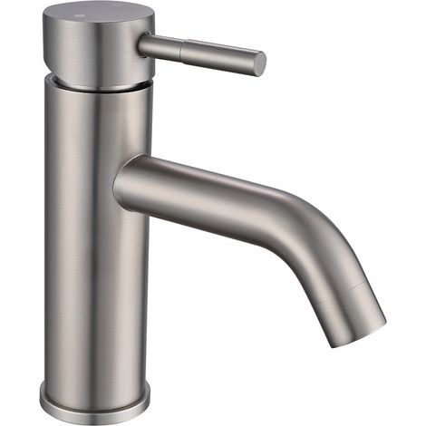Rubinetto miscelatore meccanico arrotondato H17 cm in inox nichel spazzolato - SALAVAN
