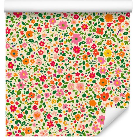 Tapete mit kleinen Blumen in Creme, Beige, Limette und Pfirsich, 50 x 1000 cm (1/5)