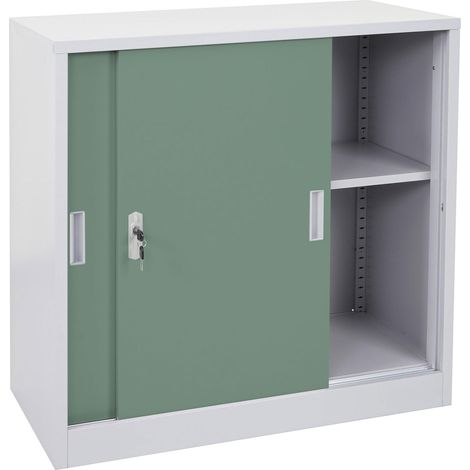 Armoire de bureau en acier avec portes coulissantes verrouillables 90x90x45 cm vert 040006410