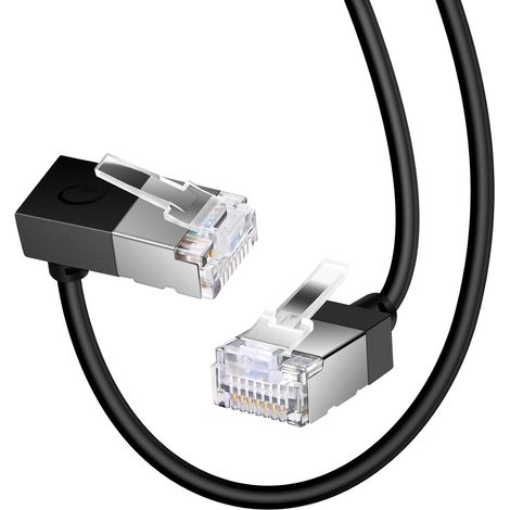 Slim Cat6 Gigabit Ethernet Cable with 90° Down Angle 2M, UTP  Cat6a Right Angle RJ45 Patch Cable Slim 90 Degree LAN Cord for PC Router Windows (Black) (1/5)