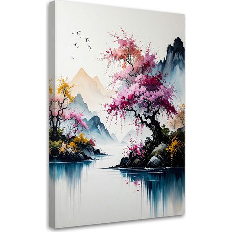 Impression sur Toile, Paysage japonais rivière montagnes nature,20x30 (1/4)