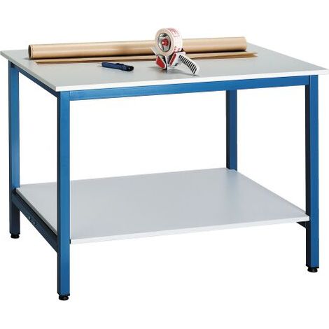 Poste de travail debout L 120 x P 80 cm plateau gris - piétement bleu - Maxiburo
