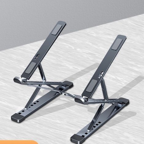 Höhenverstellbarer, faltbarer und tragbarer zweistufiger Laptopständer aus Aluminium (groß, grau)