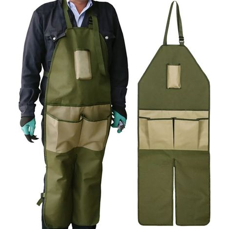 Tablier de jardinage, tablier de travail à poches, long, vert-brun, 118 x 45 cm