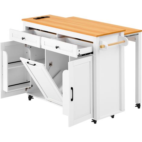 GagaÎlot de cuisine sur roulettes, plateau extensible, station de charge, blanc (1/5)