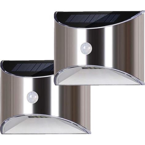 Applique murale solaire à LED pour jardin, terrasse, clôture, escalier, lumière extérieure étanche en acier inoxydable avec détecteur de mouvement (1/5)