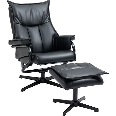 Sillón giratorio reclinable con reposapiés de piel sintética negra y base de acero (1/5)