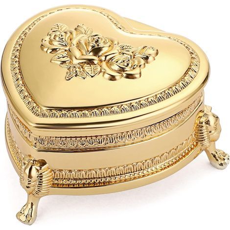 Boîte à bijoux vintage en métal avec fleur antique sculptée, petite boîte de rangement en forme de cœur, boîte de rangement pour boucles d'oreilles, bagues, colliers, bracelets, boîte cadeau (1/5)