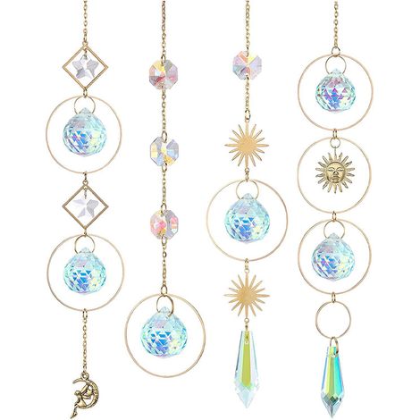Lot de 4 pendentifs prisme, cristal, arc-en-ciel, décoration fenêtre, jardin, maison (1/5)