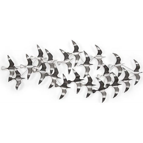 Cuadro BANDADA DE GAVIOTAS Gigante Efecto 3D Color Plateado 61 x 136 x 10 cm - SpazioLuzio