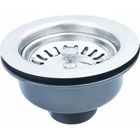 Bonde d'évier sans trop plein inox 114 mm – Acier inoxydable + PVC – Compatible éviers 83-90 mm – Finition satinée anti-rayures (1/5)