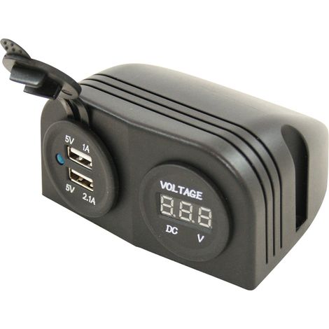 Socle 2 prises USB + voltmètre : En saillie (1/2)