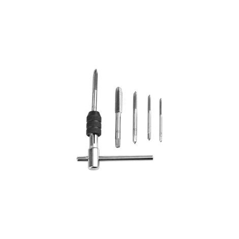 5Pcs Tarauds à Goujure Droite à Main Métrique Assortiment M3 M4 M5 M6 M8 avec 1Pc Clé Réglable, Ensemble de Taraudage à Filetage en Acier avec Tourne-à-gauche en T pour Filet Rapporté