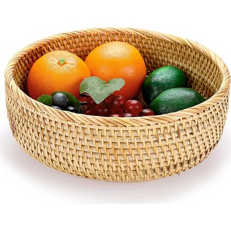 Panier rond en osier tressé pour fruits, tables et autres objets décoratifs, pour la maison, la pâtisserie et l'organisation de la cuisine.-AquaForge (1/5)