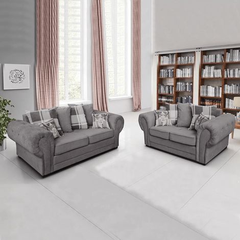 Modern Style Fabric Corner Sofa & Sofa Set 3+2 for Living Room in Elegant Grey Color - Grey3+2