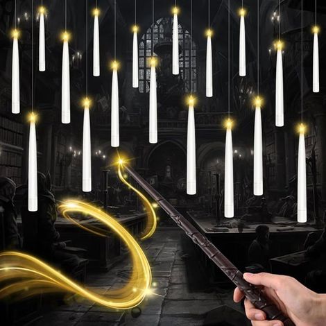 Ecleanfy - Bougies Flottantes, 12 Pièces Magiques à Suspendre avec Télécommande Baguette, Bougies à LED Flottantes pour Deco halloween (1/5)