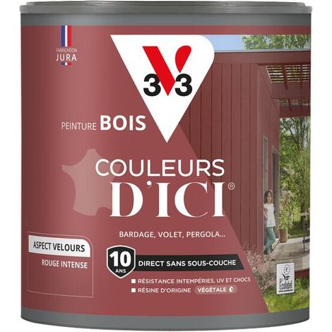 Peinture bois extérieur Couleurs d'Ici® V33 Rouge intense Velours 0,5L