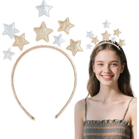 Carnival Headband - Glitter Stars - Silver and Gold - Hair Accessory - Cute Headband for Christmas, Carnival, Birthday Party (Gold) (1/5)
