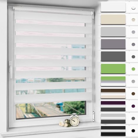 Store Enrouleur sans Perçage Jour Nuit, Double Tissu, Facile à Installer pour Fenêtre ou Porte, Protection Solaire Vie Privée, Blanc, 70l x 120L cm(Largeur du Tissu 70 cm) (1/5)