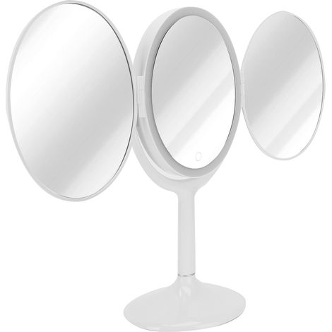 Miroir de maquillage LED pliable rotatif miroir cosmétique tactile pour chambre et salle de bain blanc (1/5)