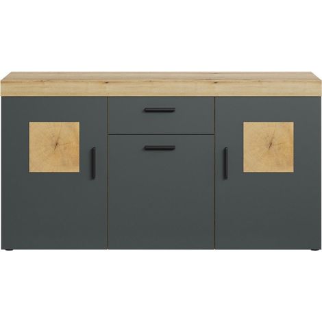 Buffet 3 portes 1 tiroir 160x42x86 cm anthracite et naturel - NOCTYS (1/5)