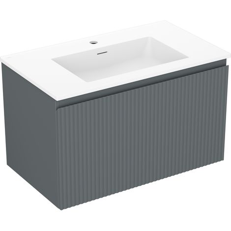 Mexen Rivel Badezimmerschrank 80 cm mit Waschbecken Otis, 1 Schublade, geriffelt, Graphit Matt/Weiß Matt - 91A20-08047-1-BF66-W (1/5)