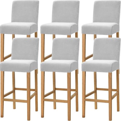 Housse de chaise en velours extensible – Lot de 6 – Non-slip avec élastique – Pour tabourets à dossier court – Gris clair