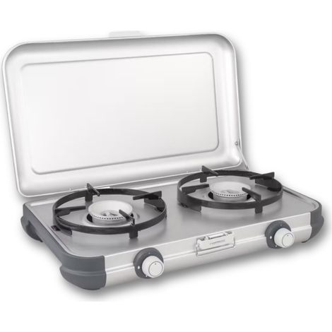 BB cocina de gas portátil de dos fuegos ligera y compacta con tapa de acero esmaltado Campingaz Cocina 2
