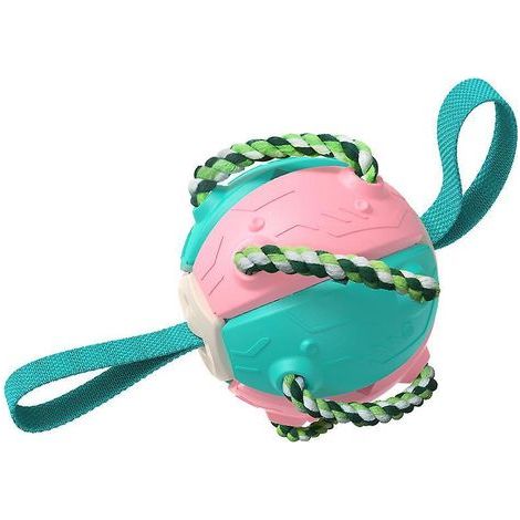 Giocattolo interattivo rosa per cani con disco volante e linguette di presa, palla a forma di disco volante per cani, giocattolo per esterni (1/5)