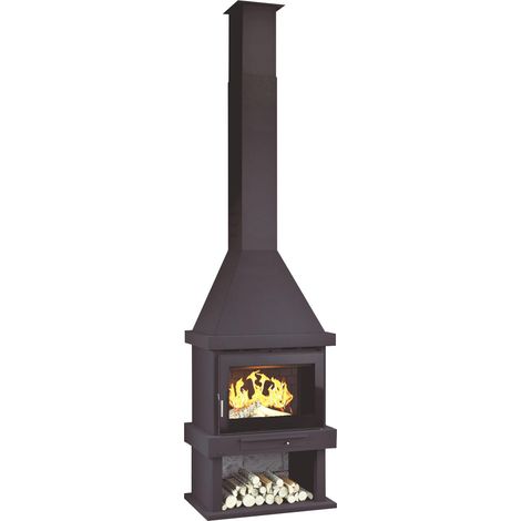 Cheminee a bois en acier, foyer en fonte, bucher et turbines - couleur noir - Made in Spain (1/2)