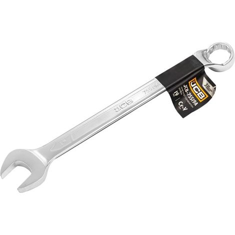 Llave de boca fija angular JCB de 75 grados, 19 mm, acero CR-V, doble extremo.