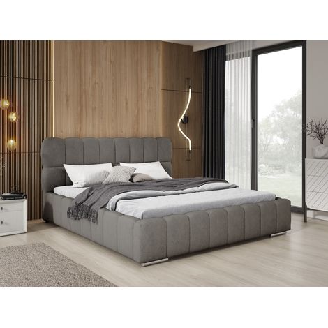 Emporius Lit bouclé 180x200 Avilla avec rangement, sommier à lattes, lit rembourré, Gris foncé (1/5)