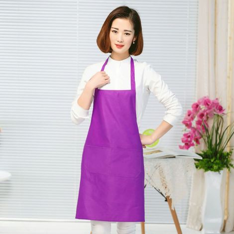Delantal de cocina Color sólido Bolsillos dobles Correa trasera Delantal de chef de poliéster suave para el hogar (1/4)